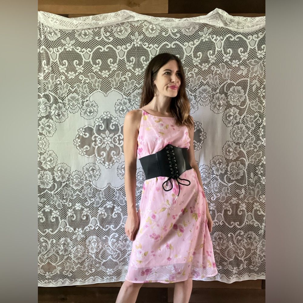 Vintage 90s Studio Y Sheer Slip Lined Floral Cottagecore Fairycore MIDI Dress - Picture 3 of 12